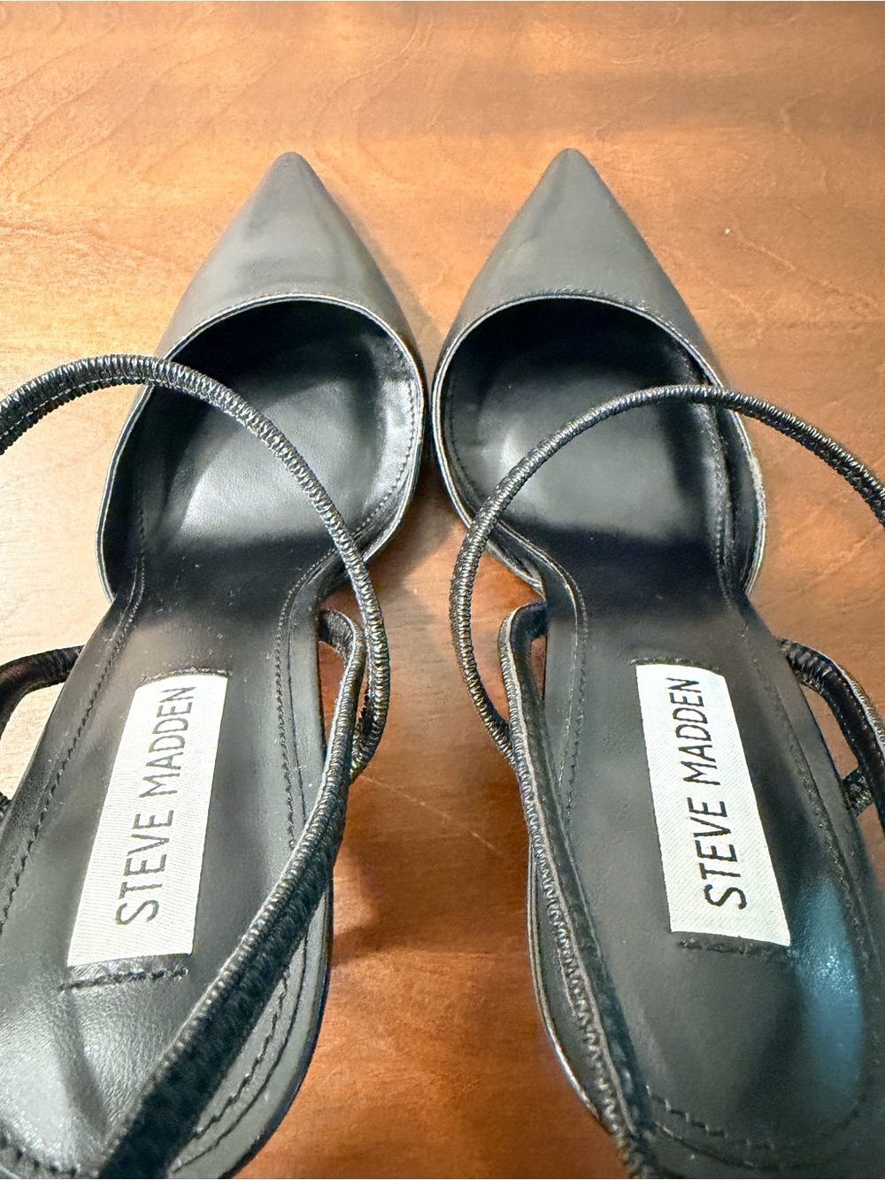Steve Madden Black Pointed-Toe Slingback Stiletto Heels - Picture 4 of 7